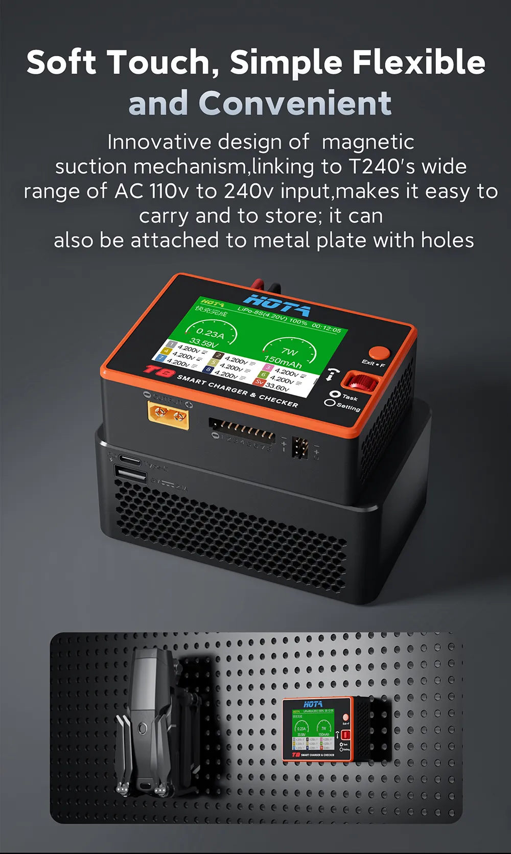 hota t8 650w 22a 1 8s charger simple flexible and convenient