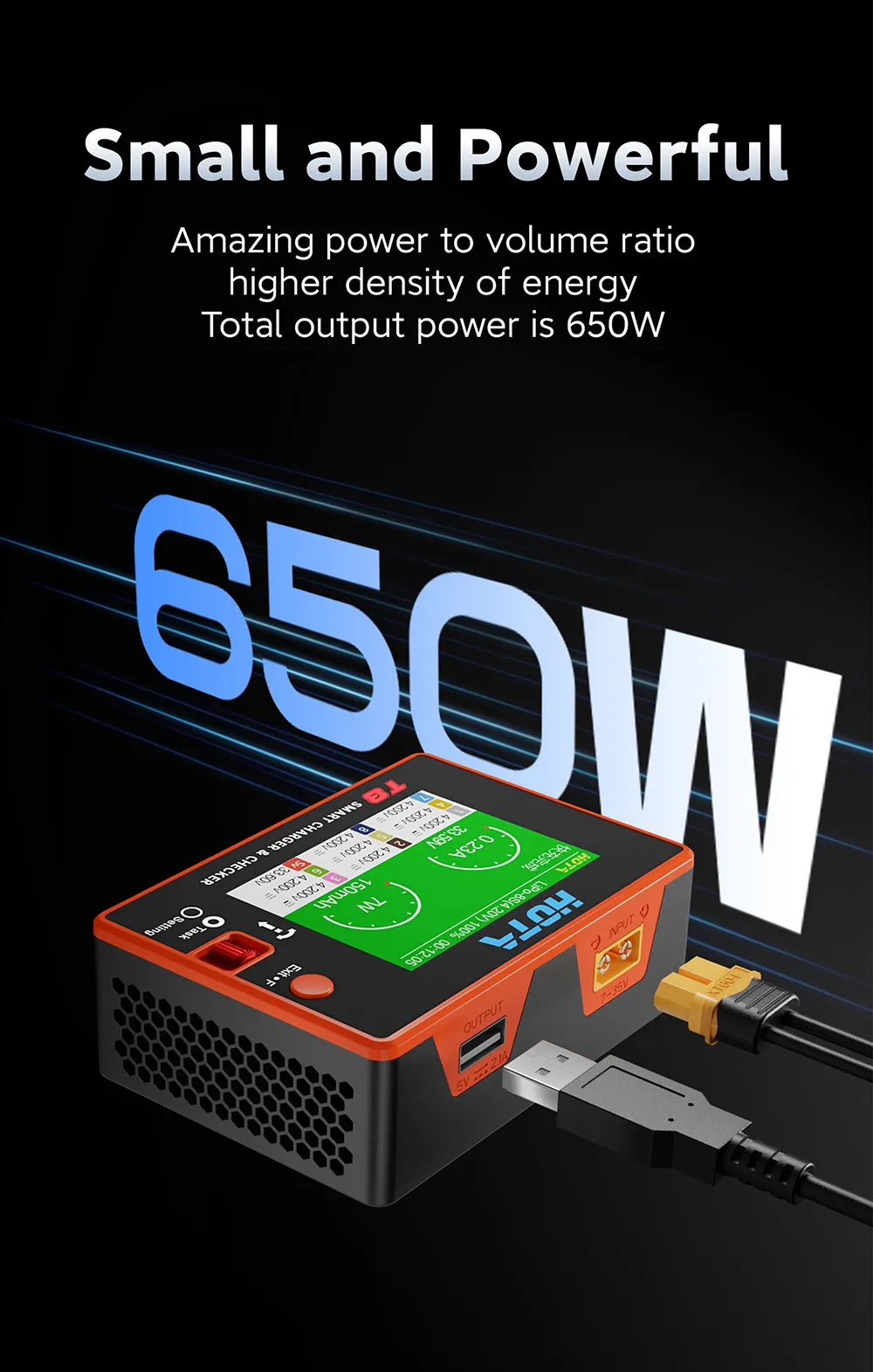 hota t8 650w 22a 1 8s charger small and powerful