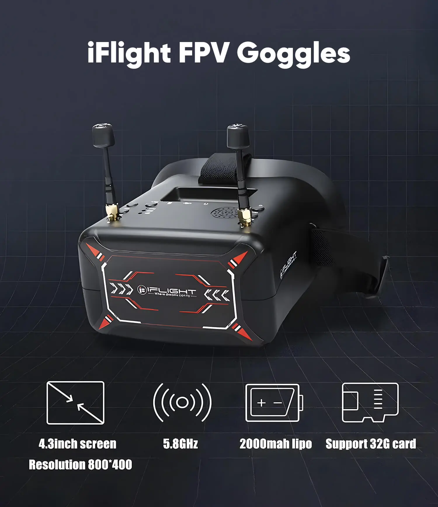 iflight 4 3 fpv analog goggles with dvr built in 2000mah battery show