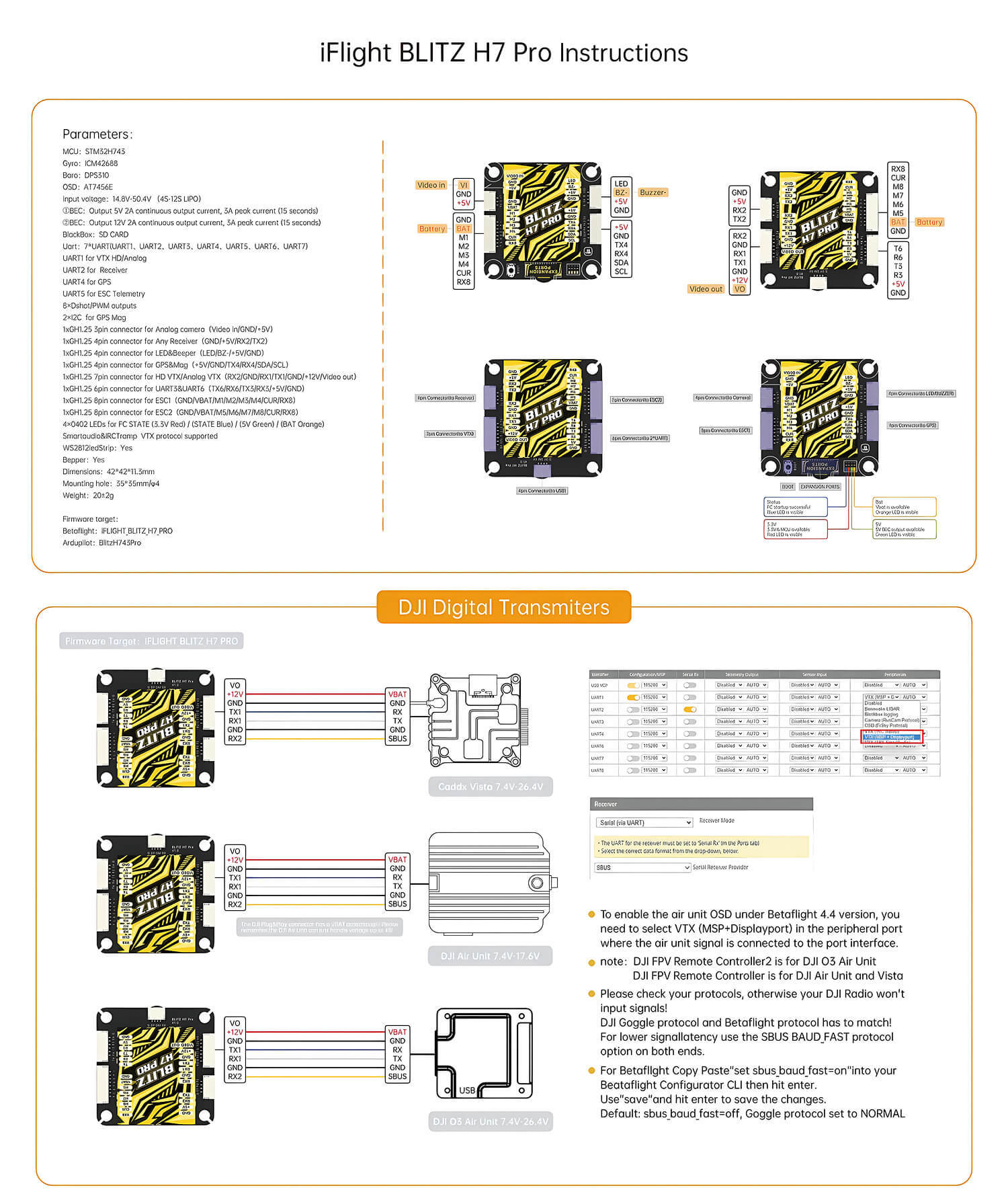 iflight blitz h7 pro flight controller for fpv drone 4 12s h743 fc instruction