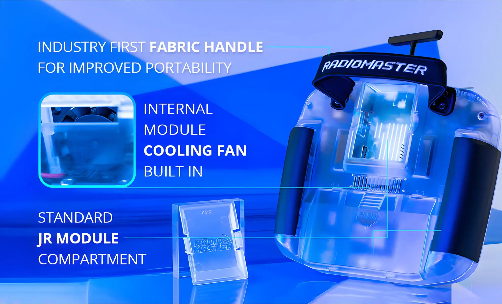 industry first fabric handle and built in cooling fan