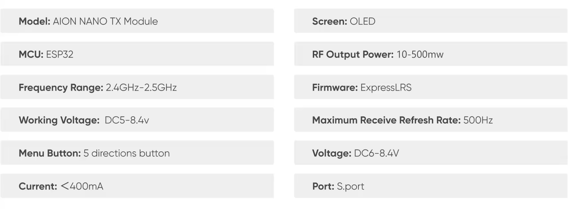 Jumper AION 2 4GHz Nano ELRS TX Module specifications
