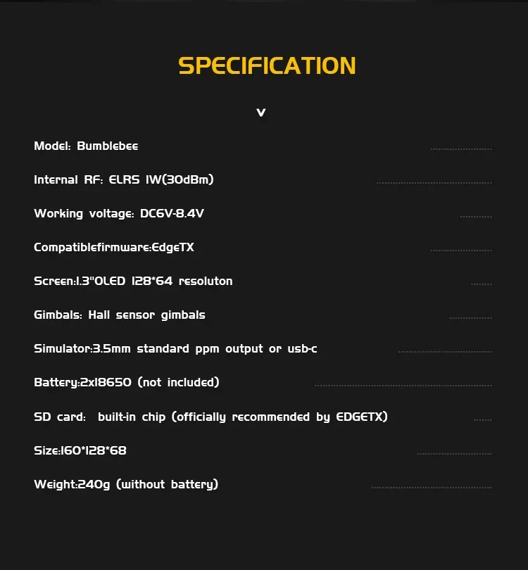 jumper bumblebee radio controller specificattion