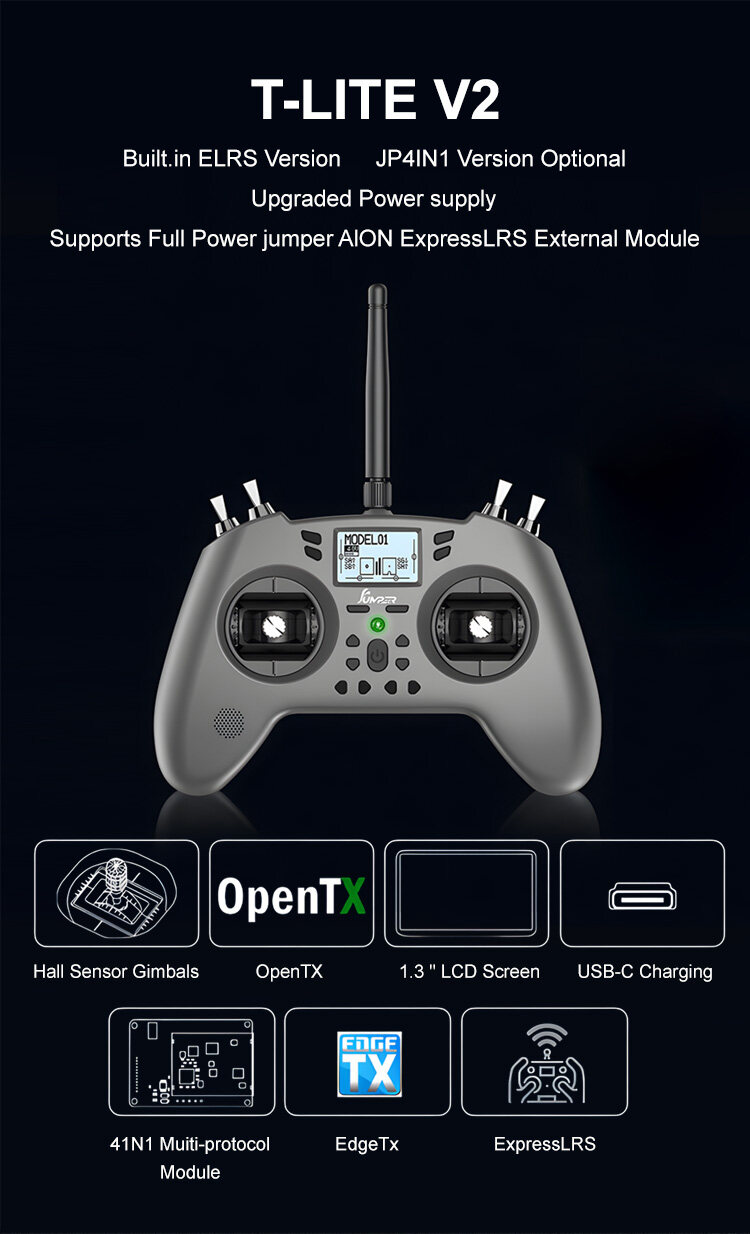 Jumper T-Lite V2 2.4GHz 16CH Hall Sensor Gimbals ELRS Radio