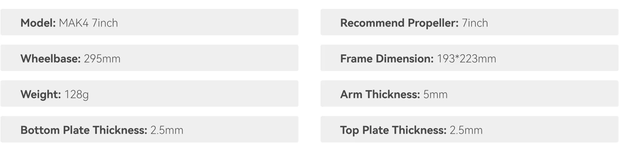 MAK4 freestyle frame 7inch specification