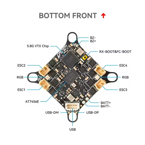 matrix 1 2s brushed flight controller diagram bottom front