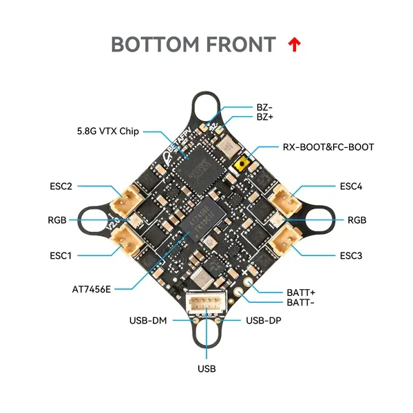 matrix 1 2s brushed flight controller diagram bottom front