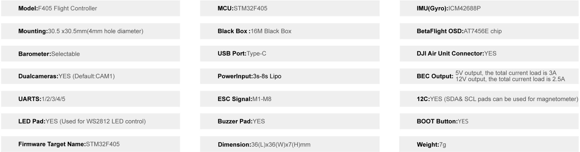 meps f405 60a stack flight controller specification pc