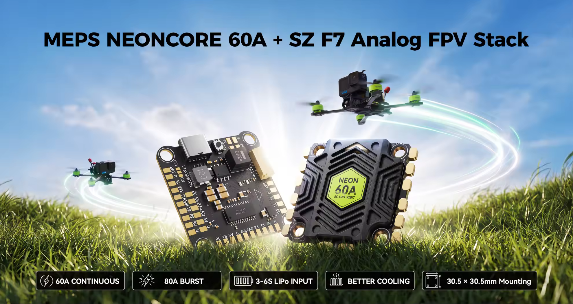 meps neoncore 60a and sz f7 analog fpv stack pc