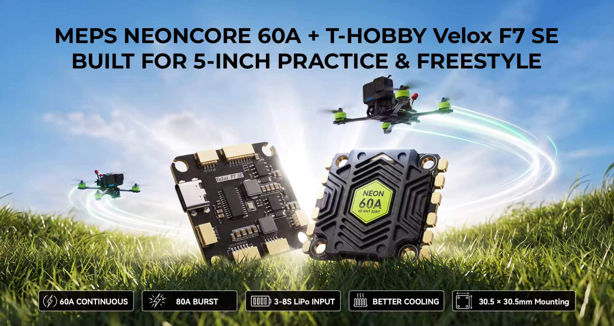 meps neoncore esc 60a and t hobby velox f7 stack pc