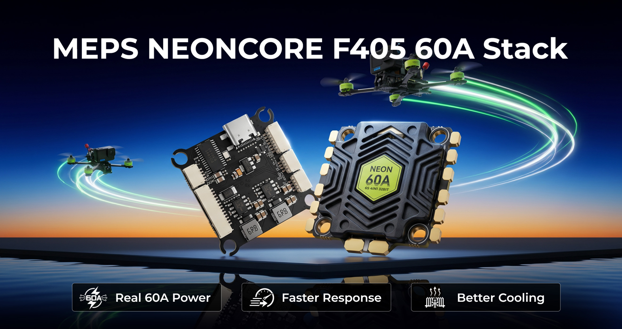 meps neoncore f405 60a 4 in 1 stack esc fc combo