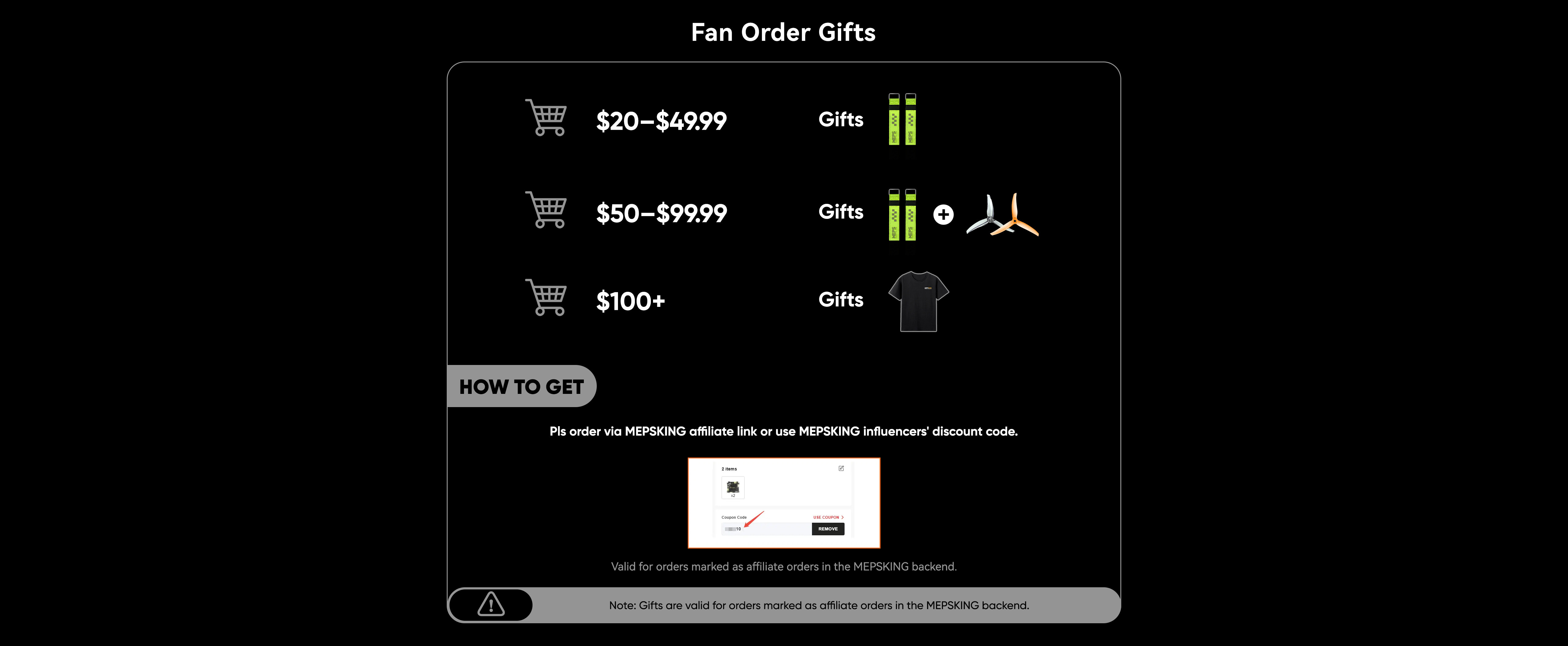 mepsking affiliate event fan order gift