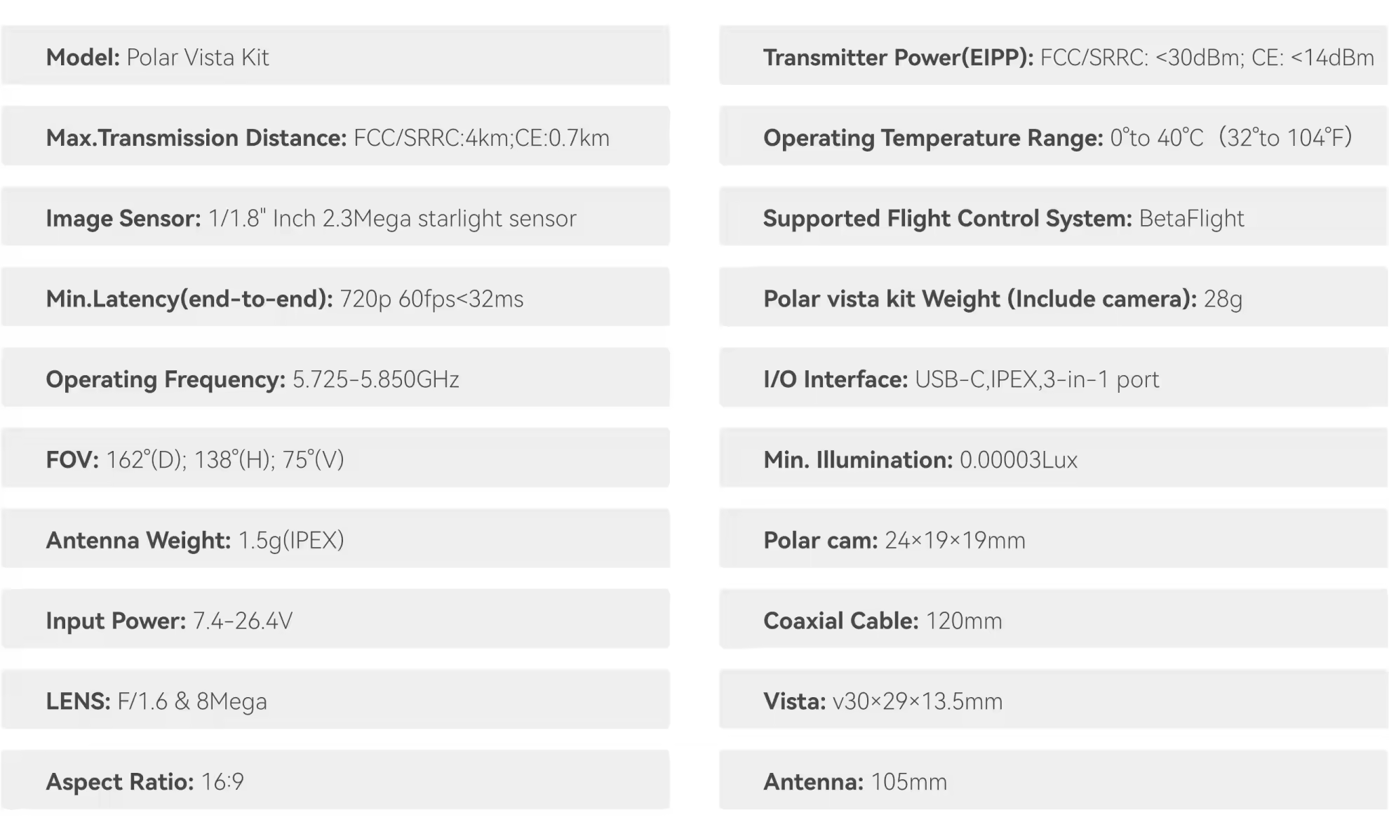 caddx polar micro digitalvista camera kit spec