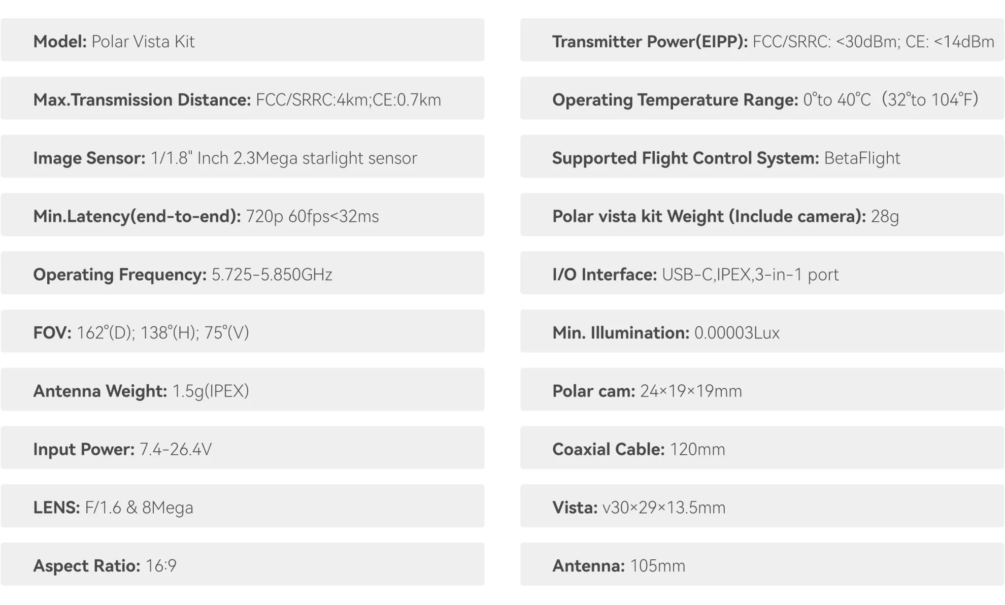 caddx polar micro digitalvista camera kit spec
