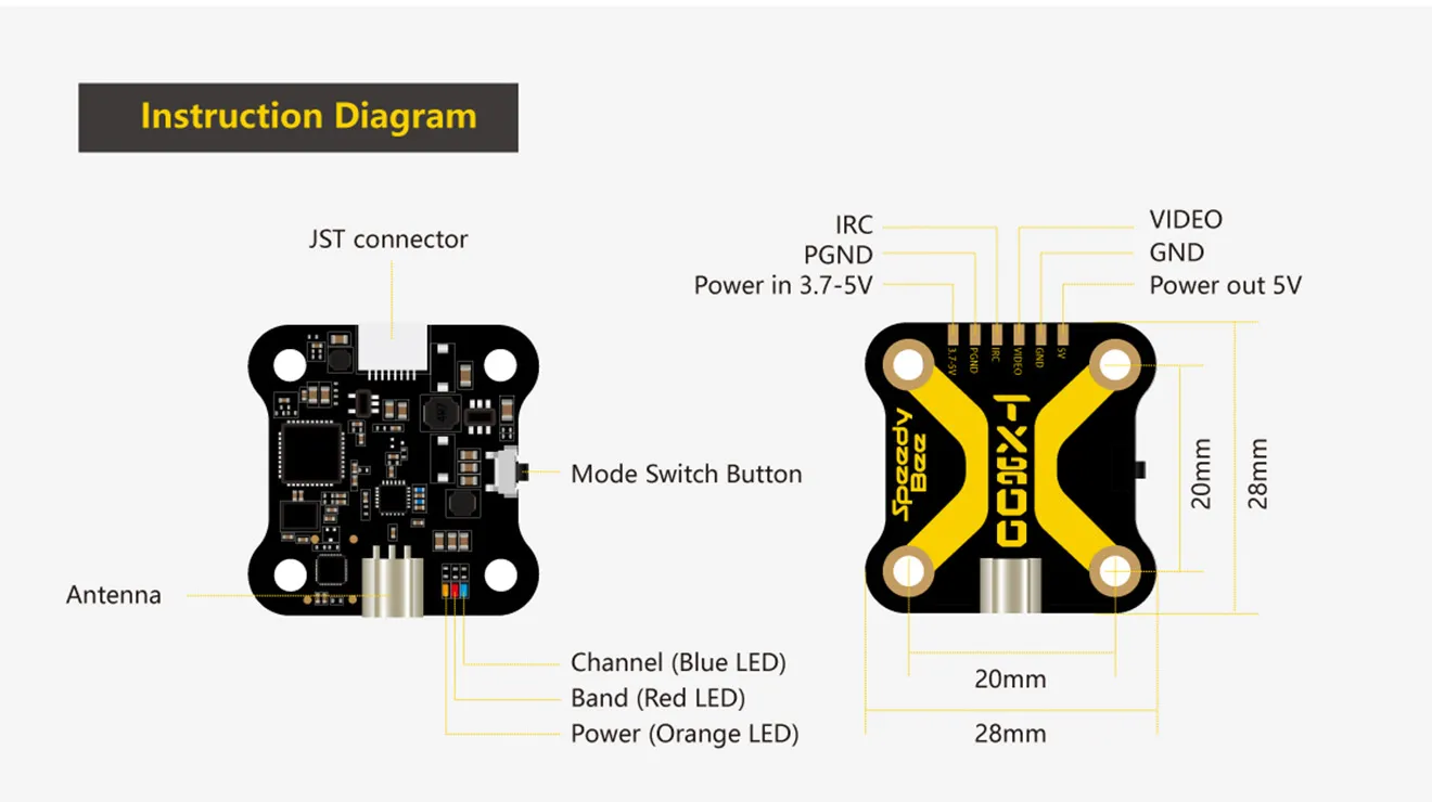 speedybee tx800 5.8ghz vtx instruction diagram