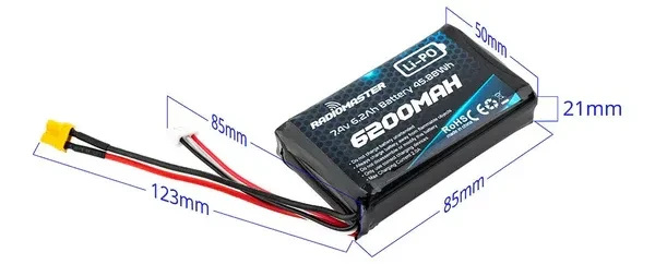 radiomaster 2s 7.4v 6200mah battery size