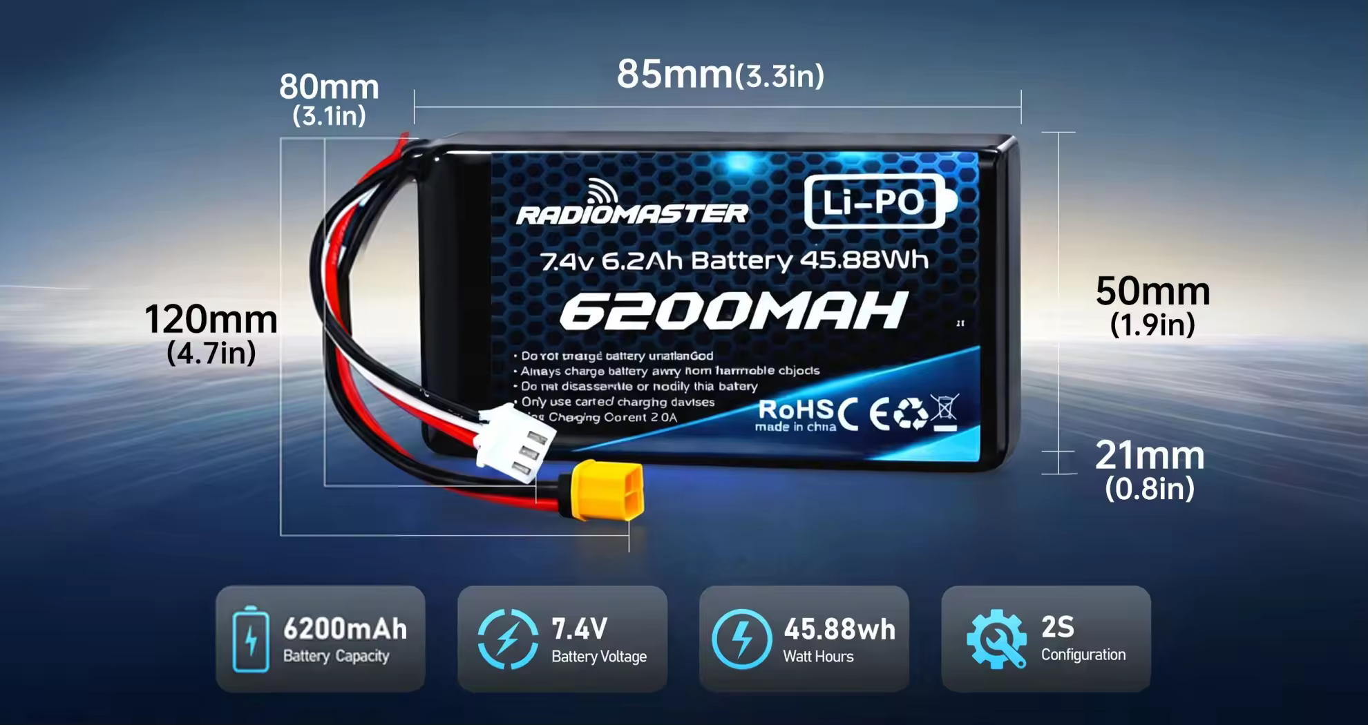 radiomaster 6200mah battery weight and dimensions 1