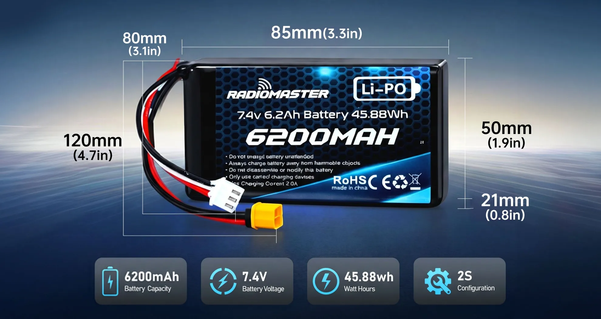 radiomaster 6200mah battery weight and dimensions 1