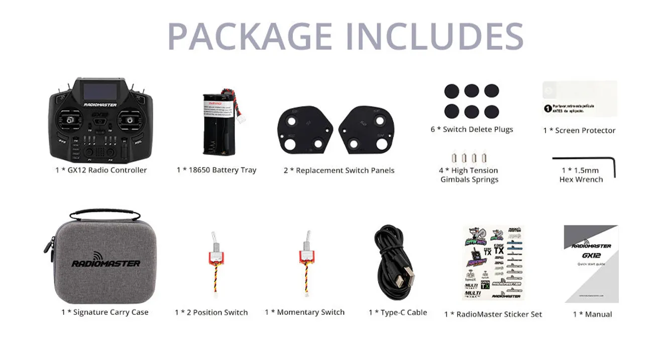 radiomaster gx12 radio controller package include