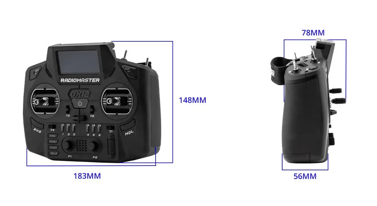 radiomaster gx12 radio controller size