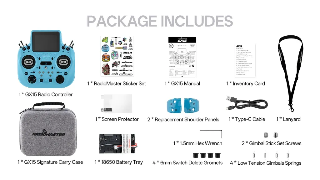 radiomaster gx15 radio controller package include