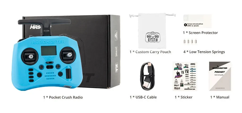 radiomaster pocket crush radio controller m2 package include