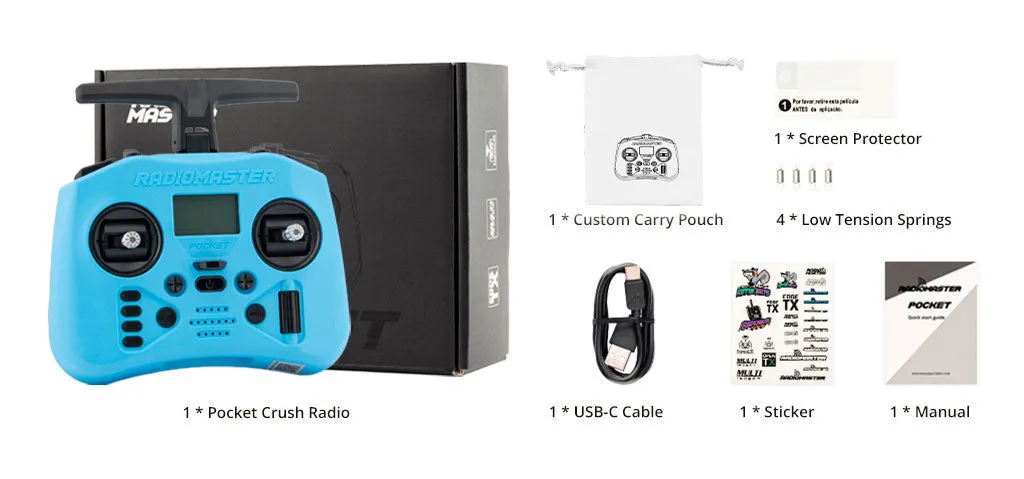radiomaster pocket crush radio controller m2 package include