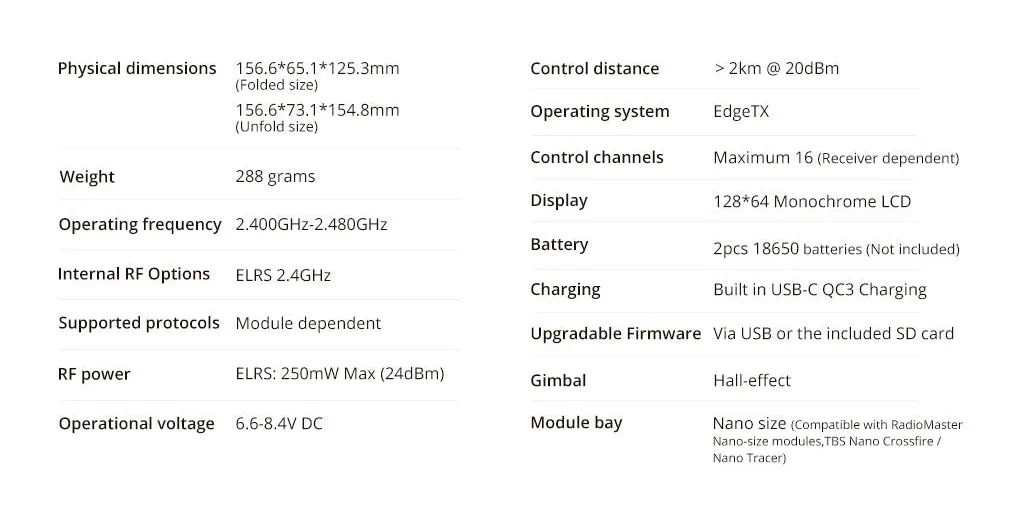 radiomaster pocket crush radio controller m2 specifications