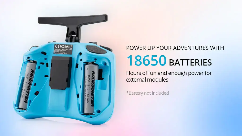 radiomaster pocket crush radio controller m2 suitable 18650 battery