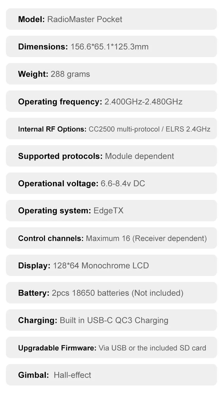 RadioMaster TX12 MKII Radio Controller specifications