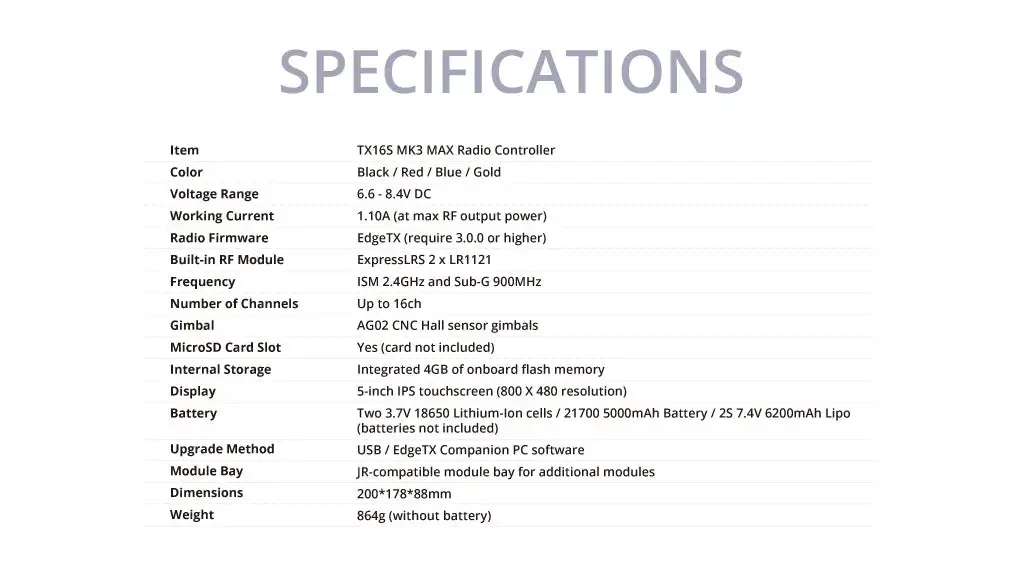 radiomaster tx16s mk3 max radio controller elrs m2 specifiction