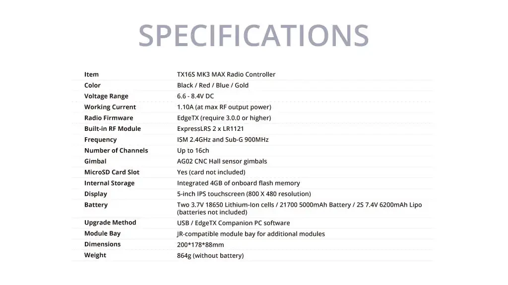 radiomaster tx16s mk3 max radio controller elrs m2 specifiction