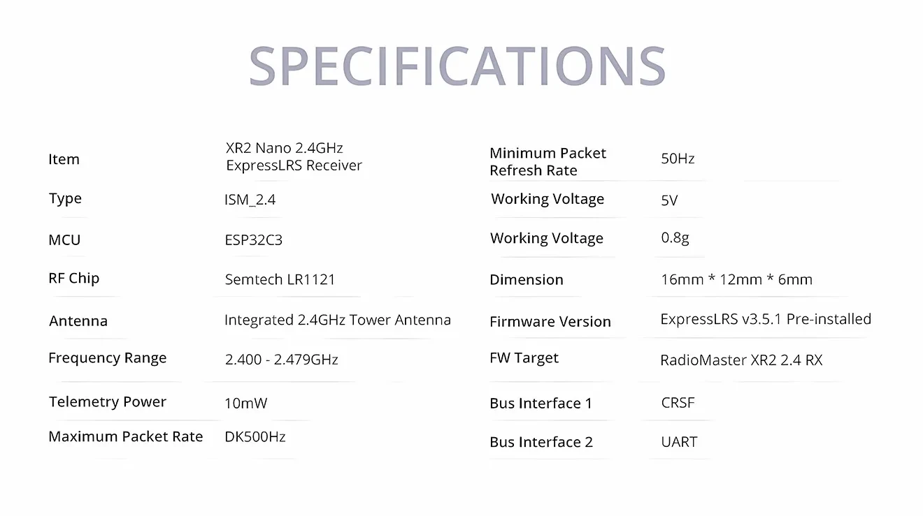 radiomaster xr2 nano 2.4ghz expresslrs receiver specification pc