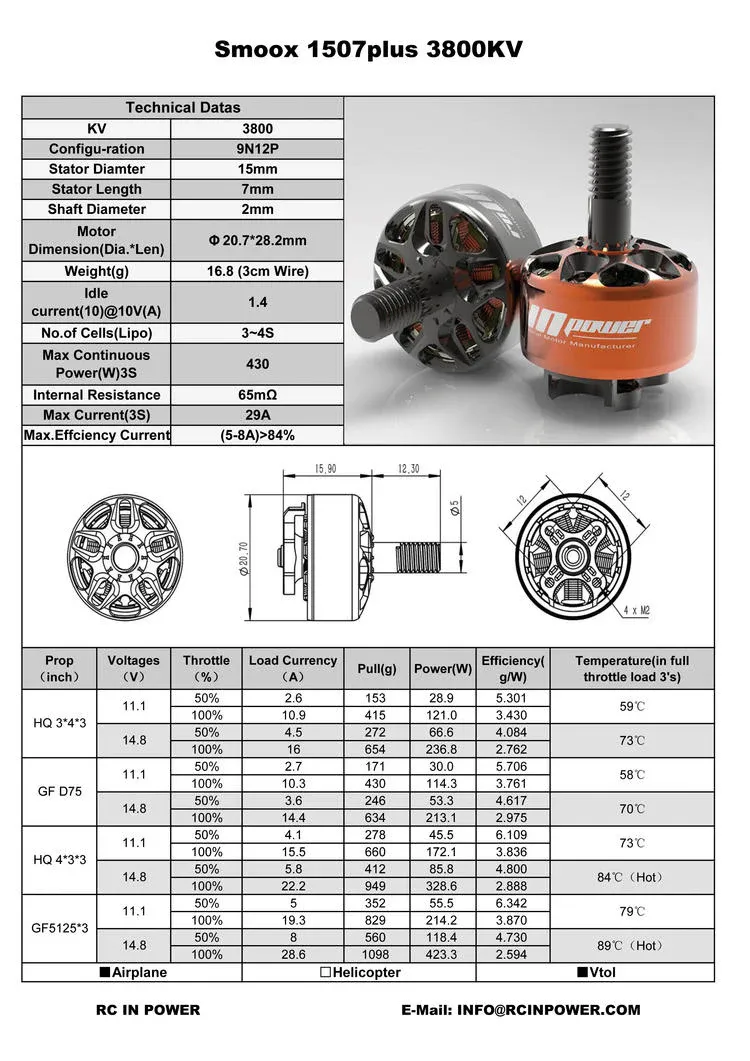 rcinpower smoox 1507 plus motor 3800kv