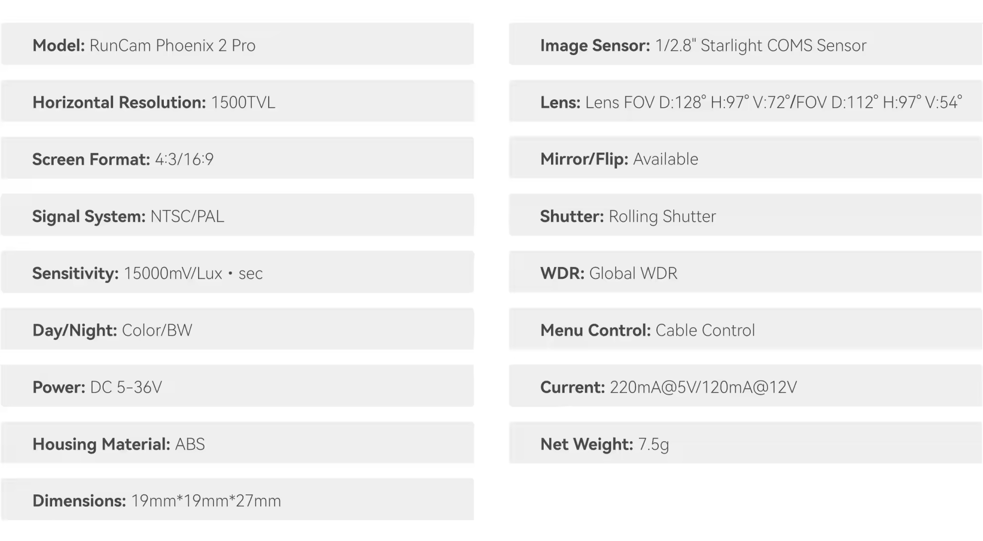 runcam phoenix 2 pro spec