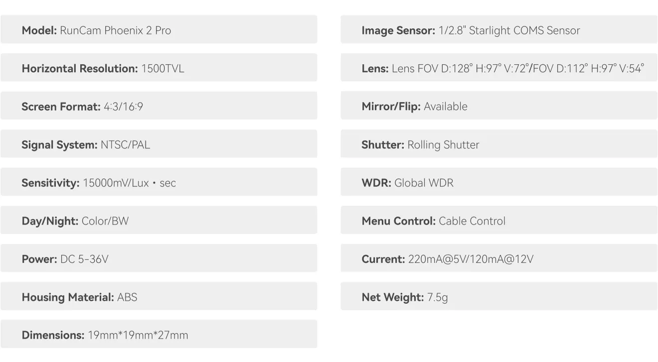 runcam phoenix 2 pro spec