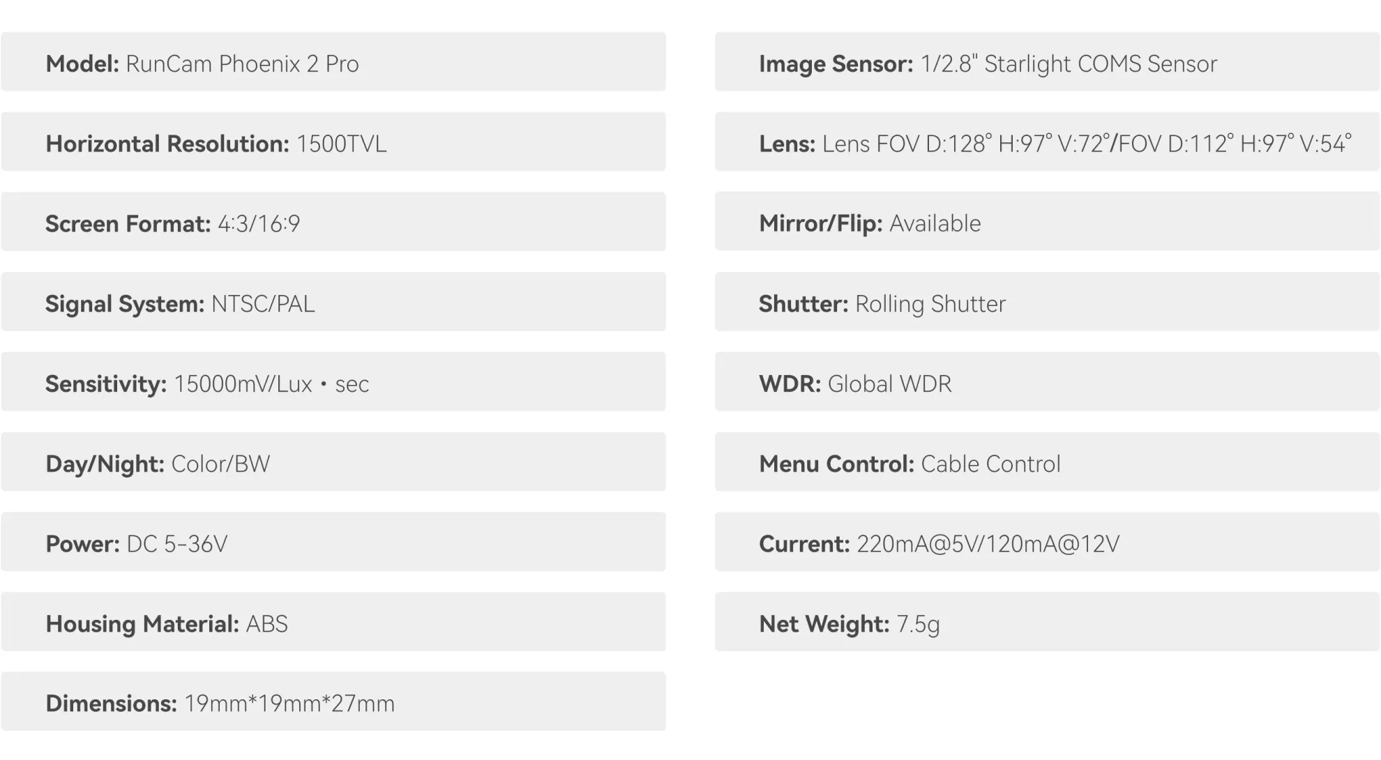 runcam phoenix 2 pro spec