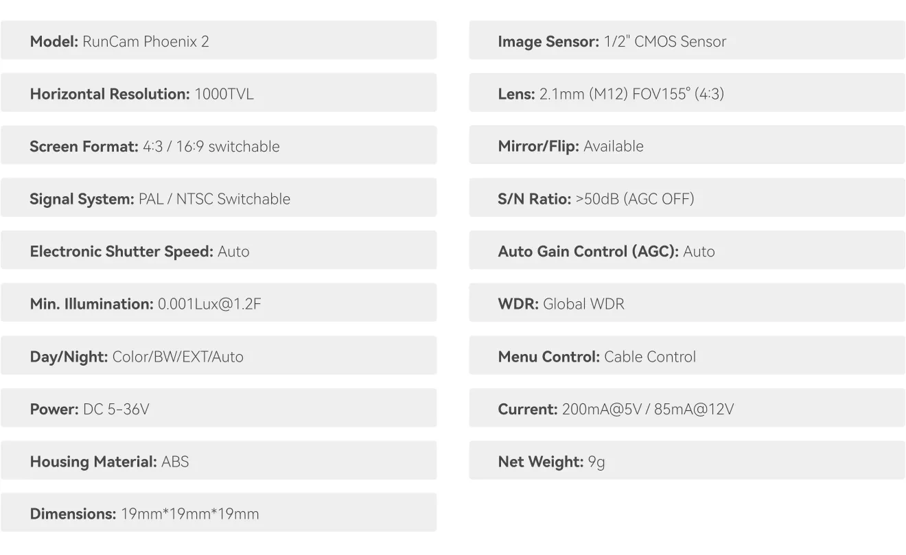 runcam phoenix 2 spec