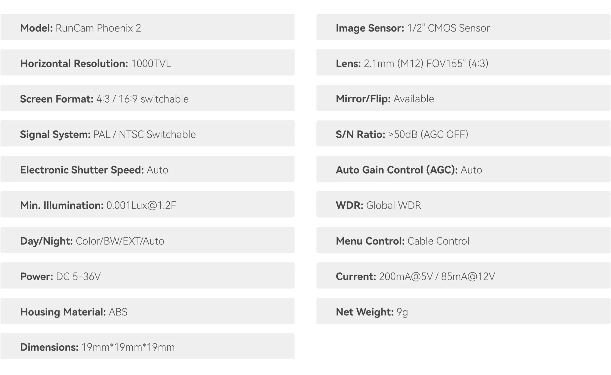 runcam phoenix 2 spec