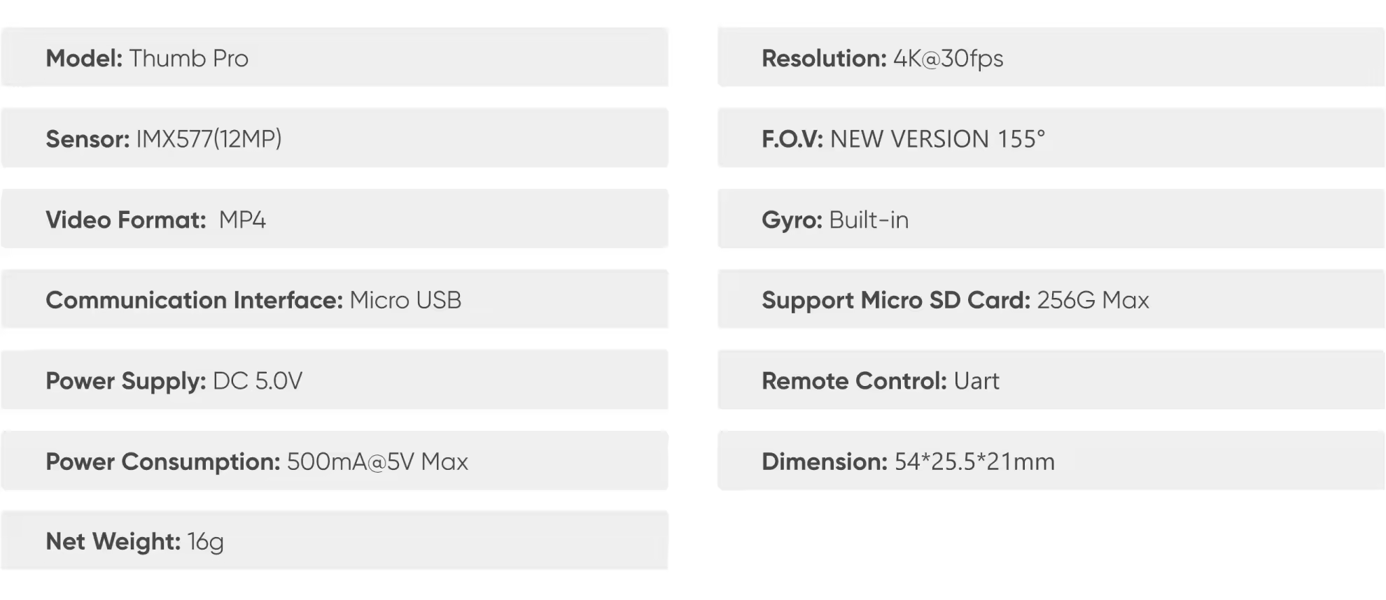 RunCam Thumb Pro specifications