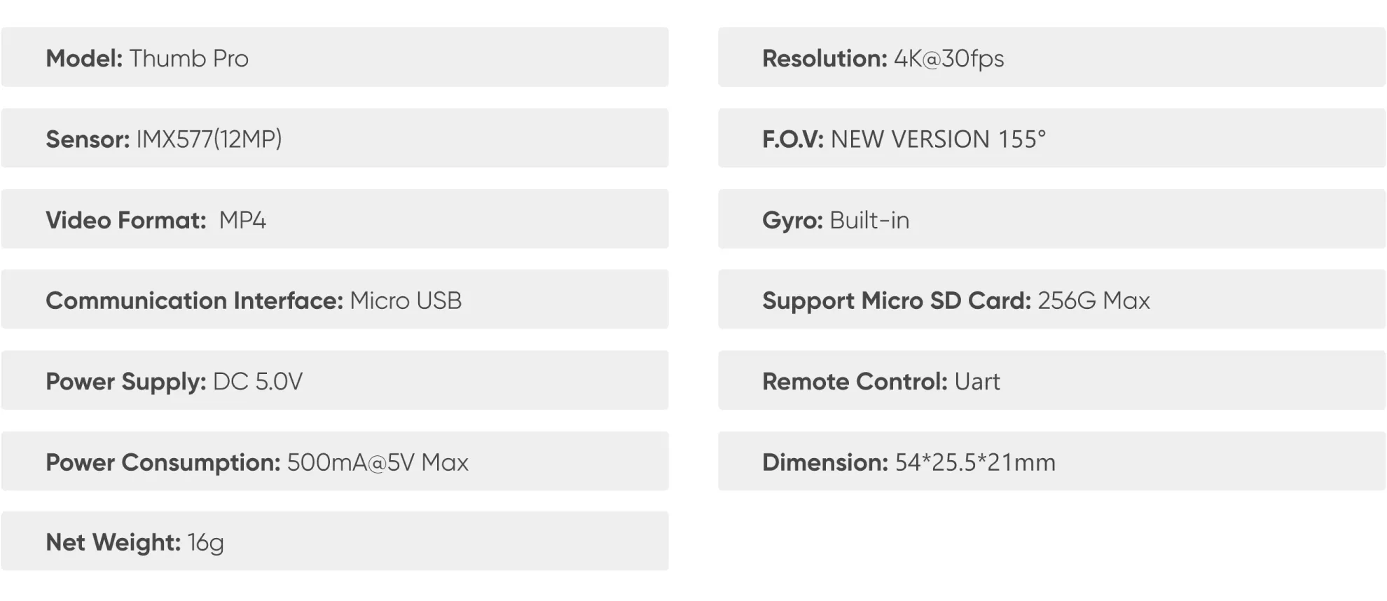 RunCam Thumb Pro specifications