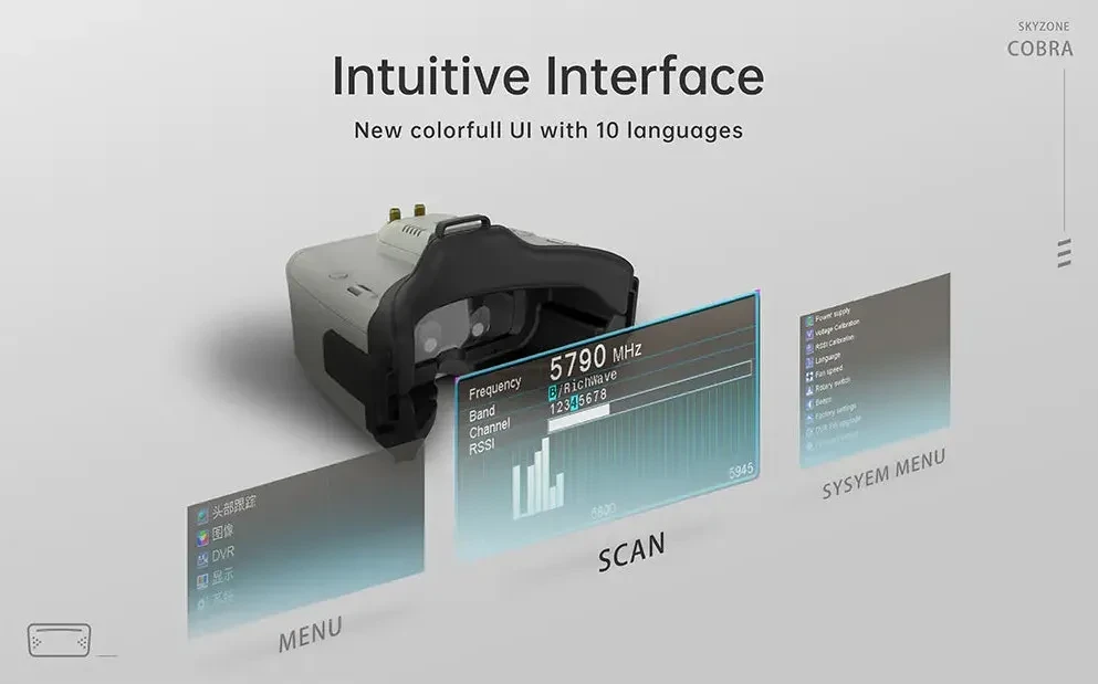 skyzone cobra sd goggles intuitive interface