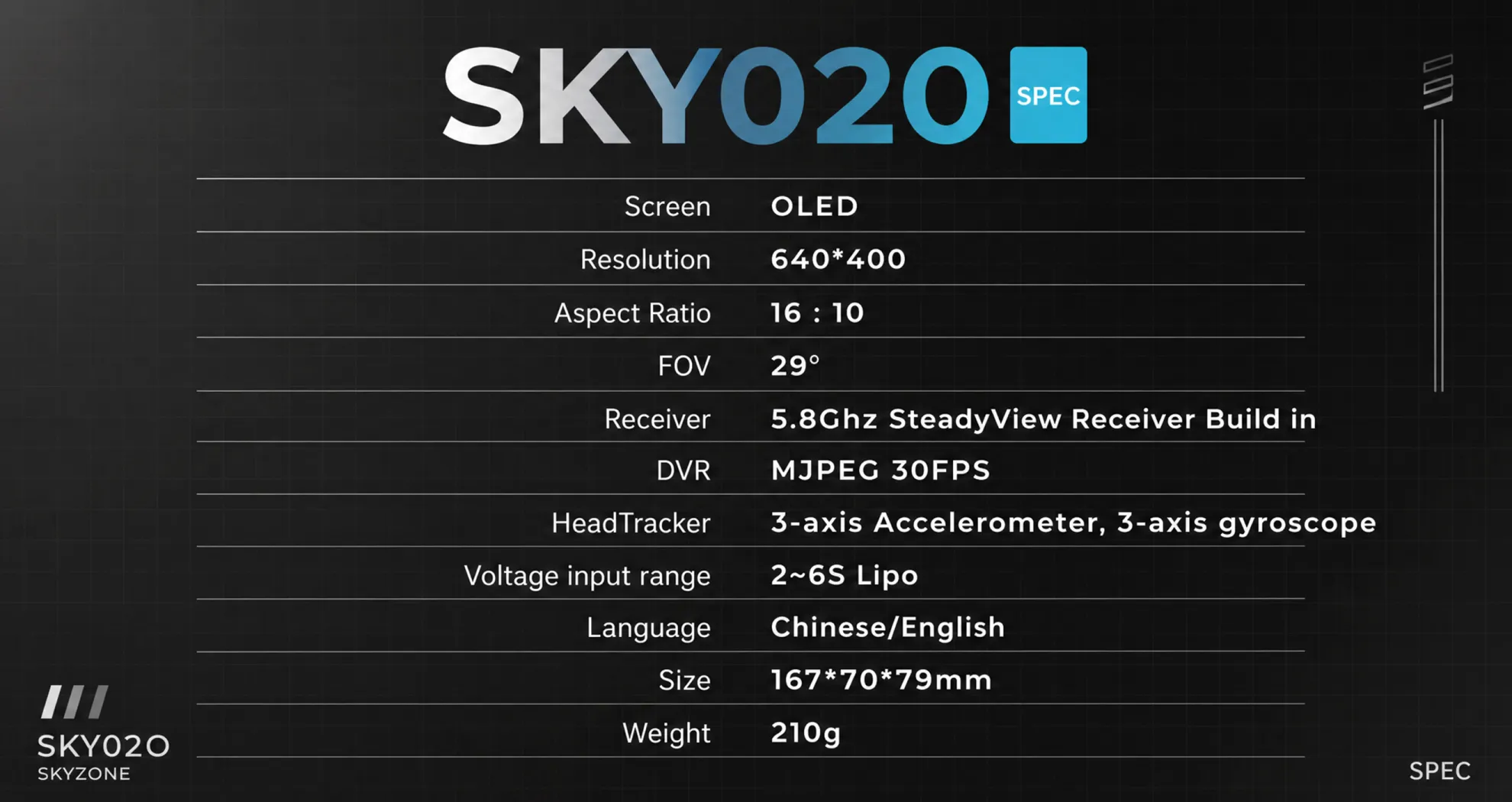 skyzone sky02o fpv goggle specification h5 pc
