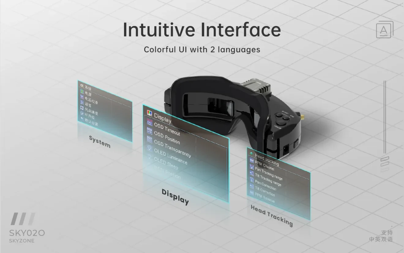 skyzone sky02o goggle interface