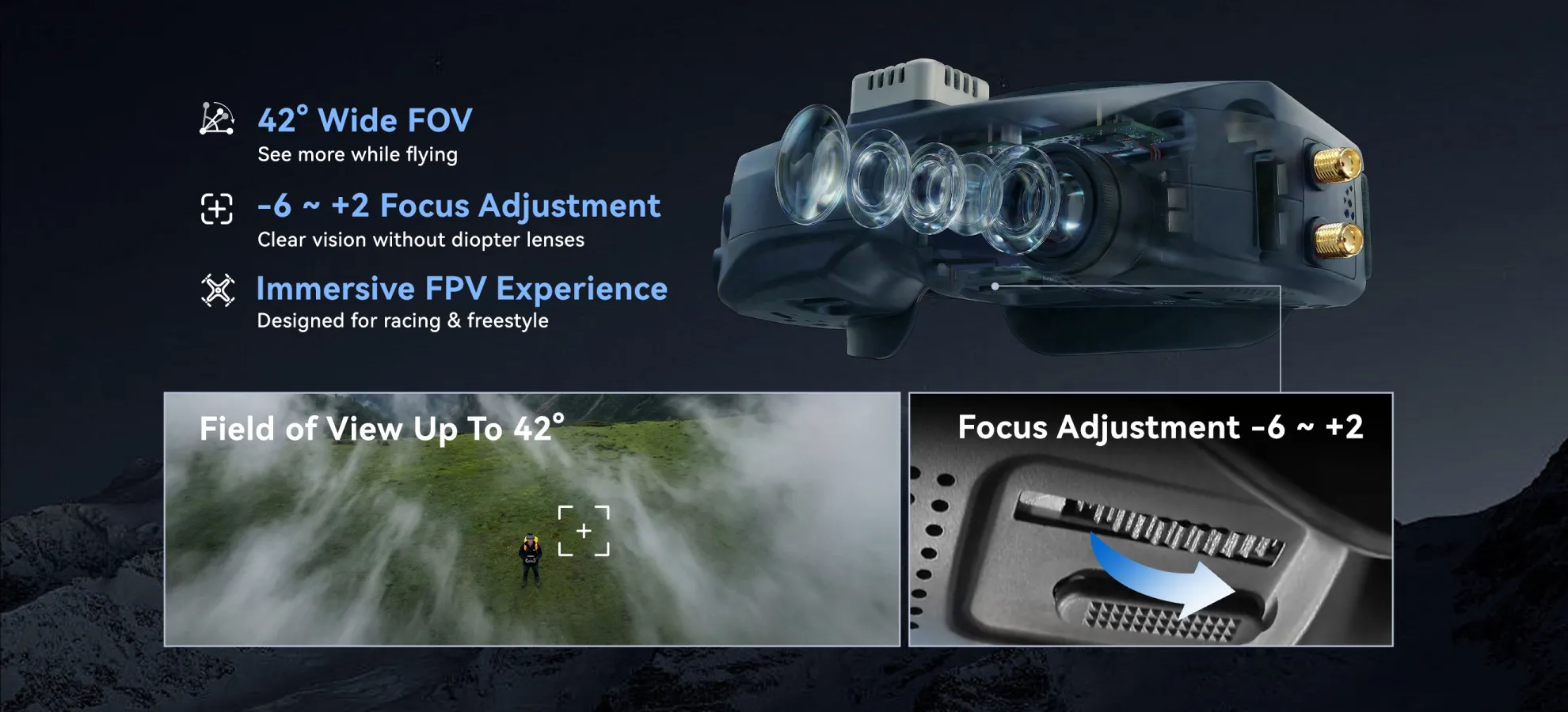 skyzone sky04o pro fpv goggles with head tracker for racing drones wide sight