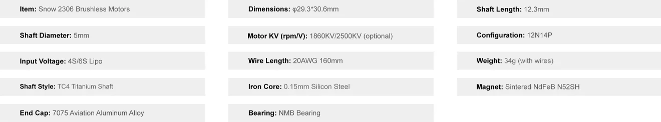 snow 2306 brushless motors feature