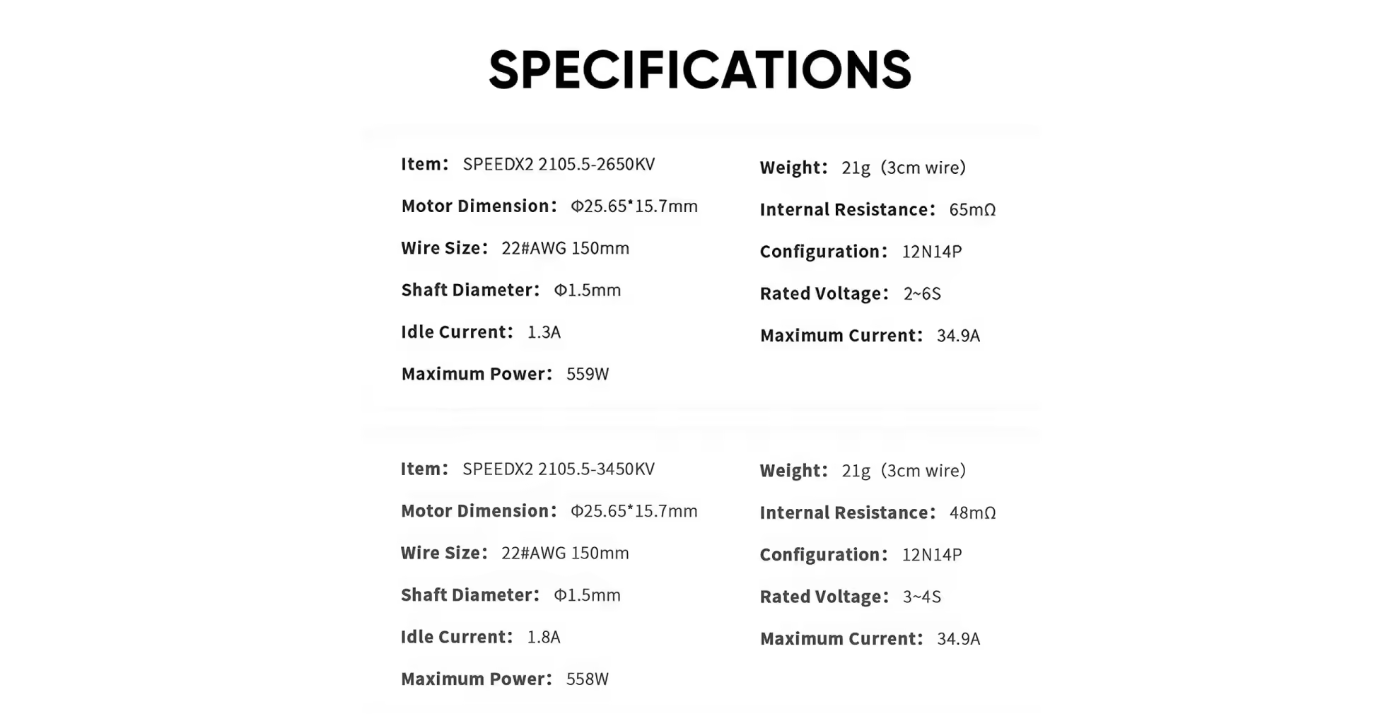 specifications of geprc speedx2 2105 5 2650kv 3450kv motor