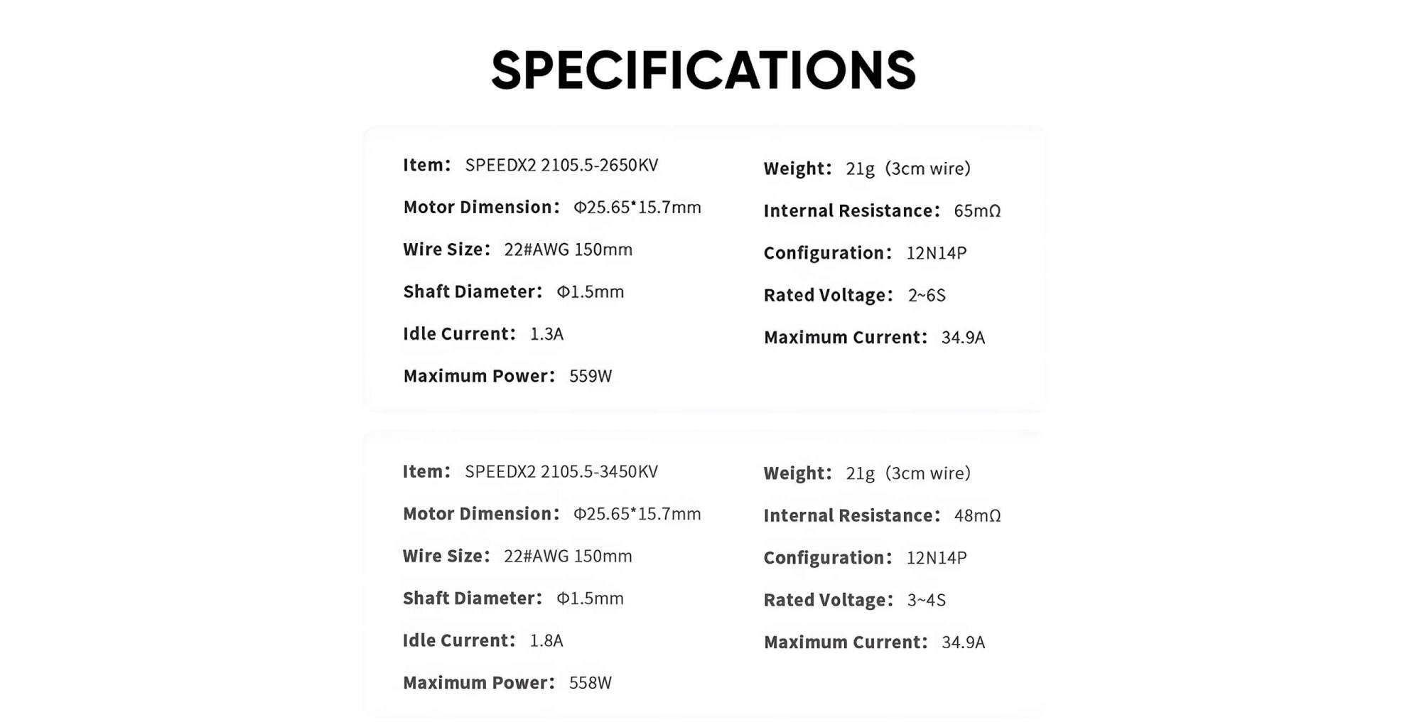 specifications of geprc speedx2 2105 5 2650kv 3450kv motor