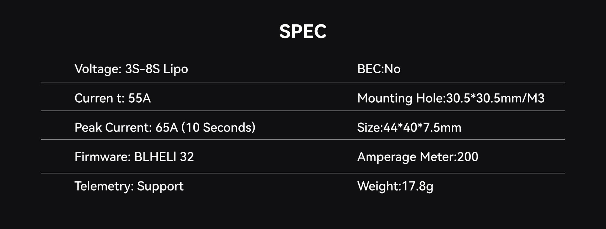 specifications of t hobby f55a pro v3 6 8s esc