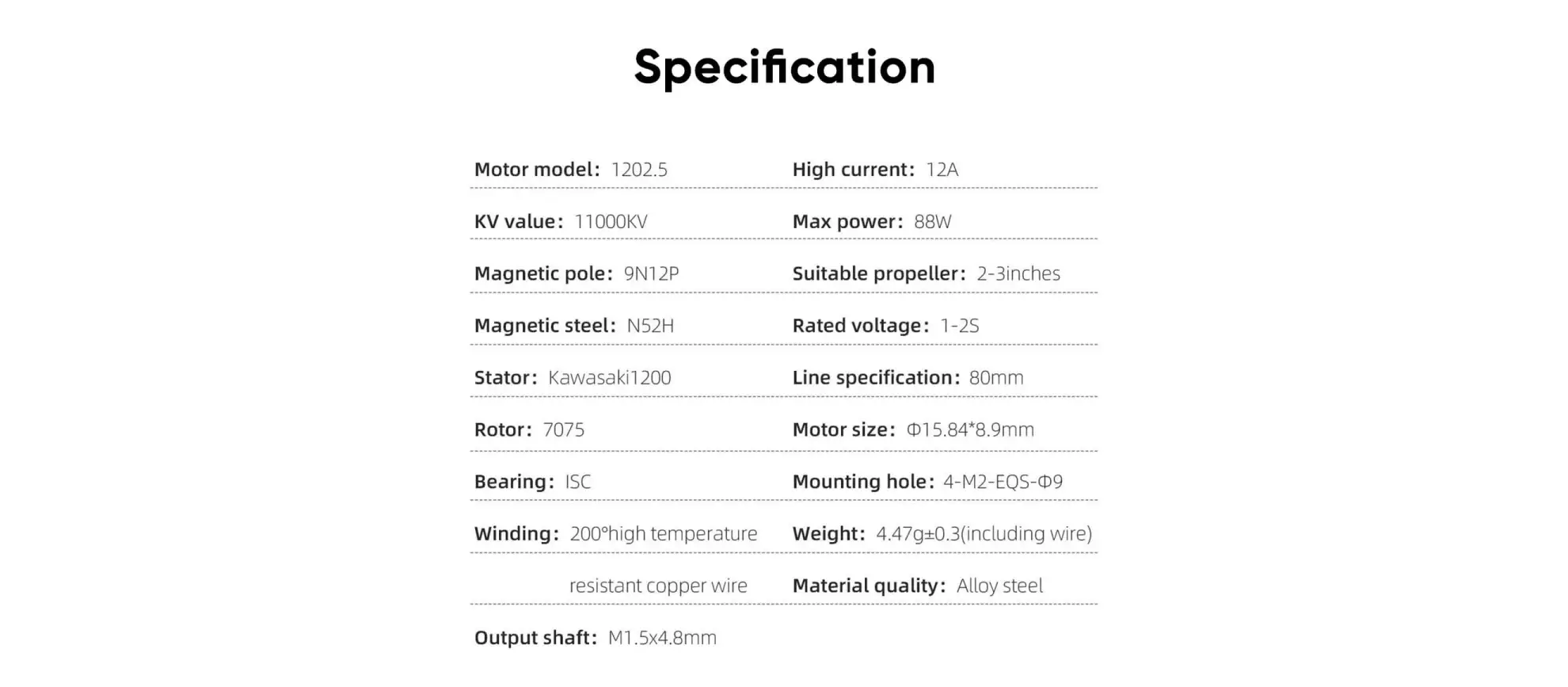 specs of hglrc specter 1202.5 11000kv motor pc